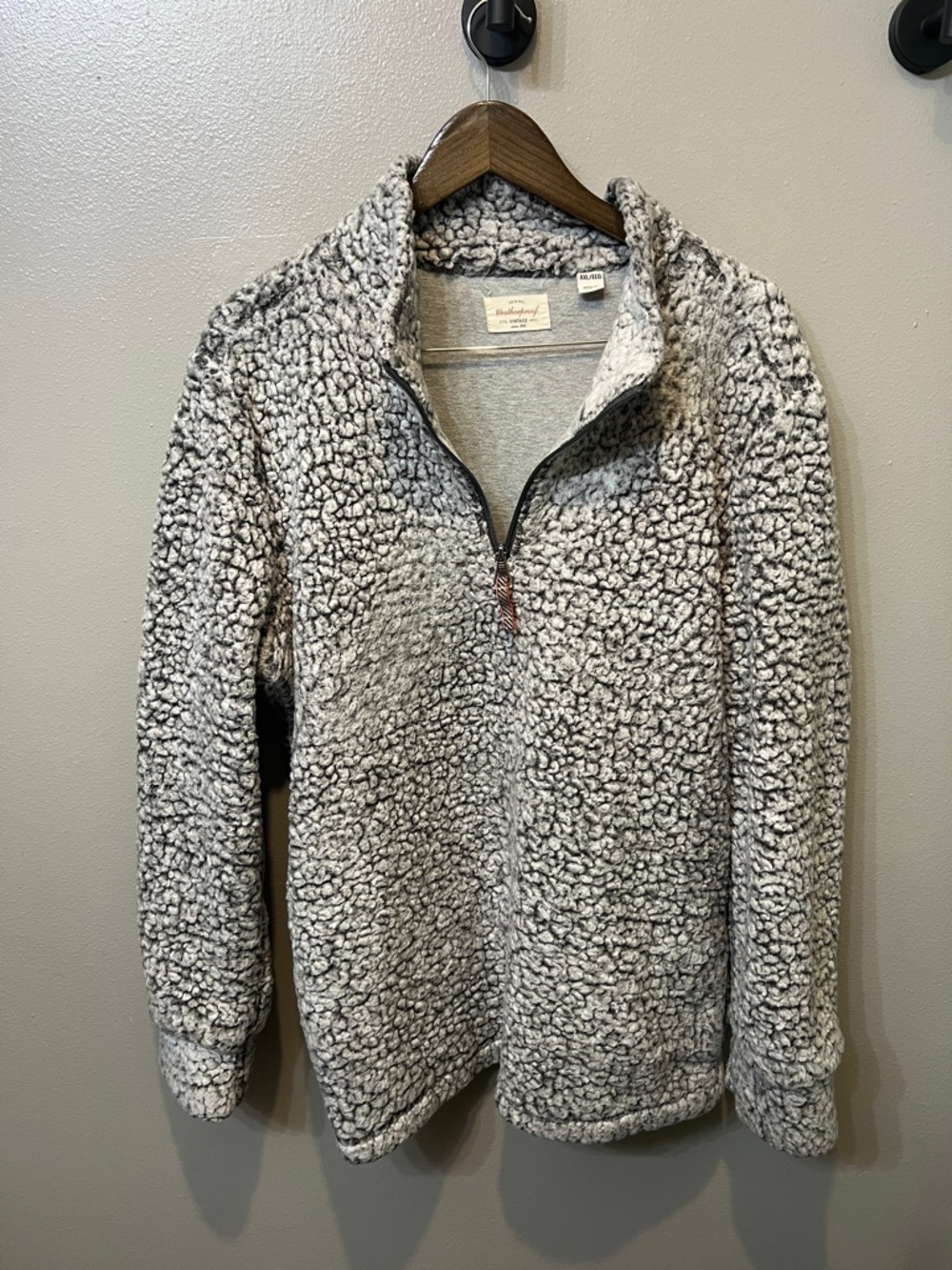 Unisex Textured Gray Sherpa Zip-Up Pullover Quarter Zip 1/4 With Pockets